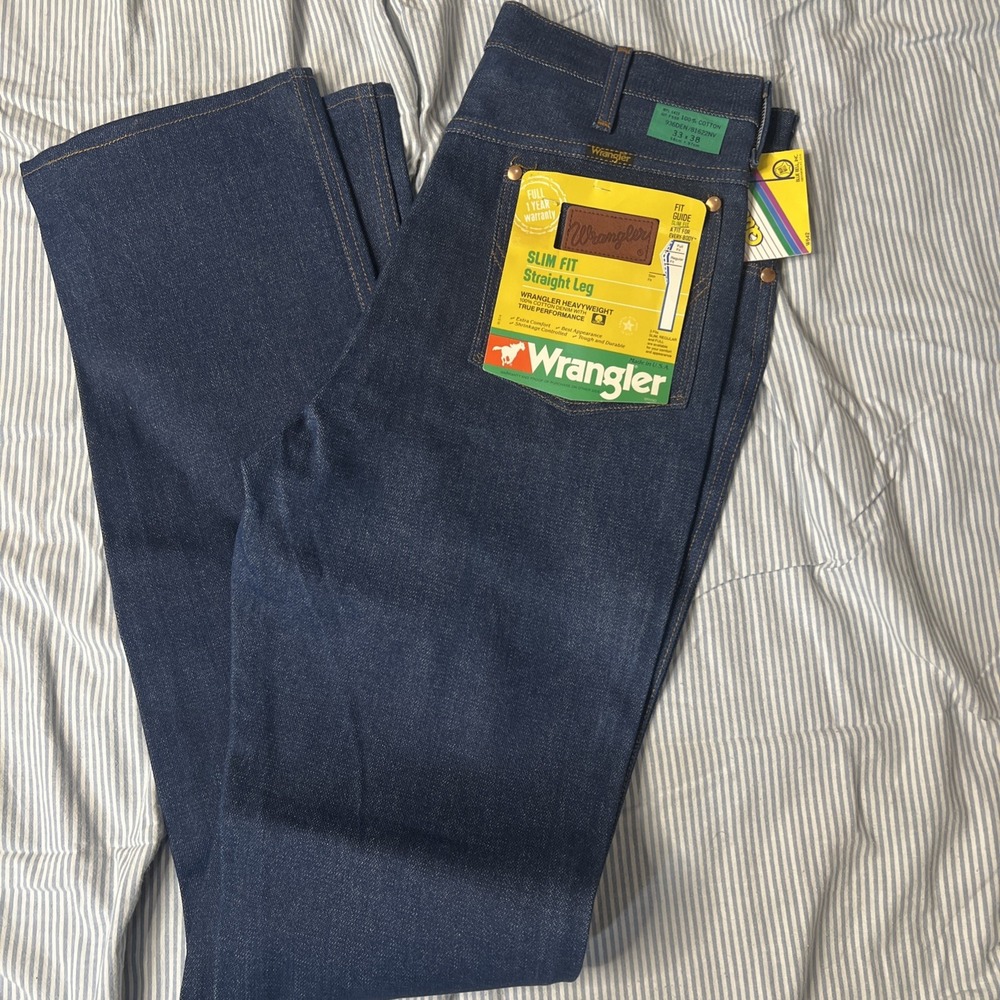 NWT  Vintage  70's Wrangler Men's Straight Leg Jeans 33x38 Tall Blue Denim - USA
